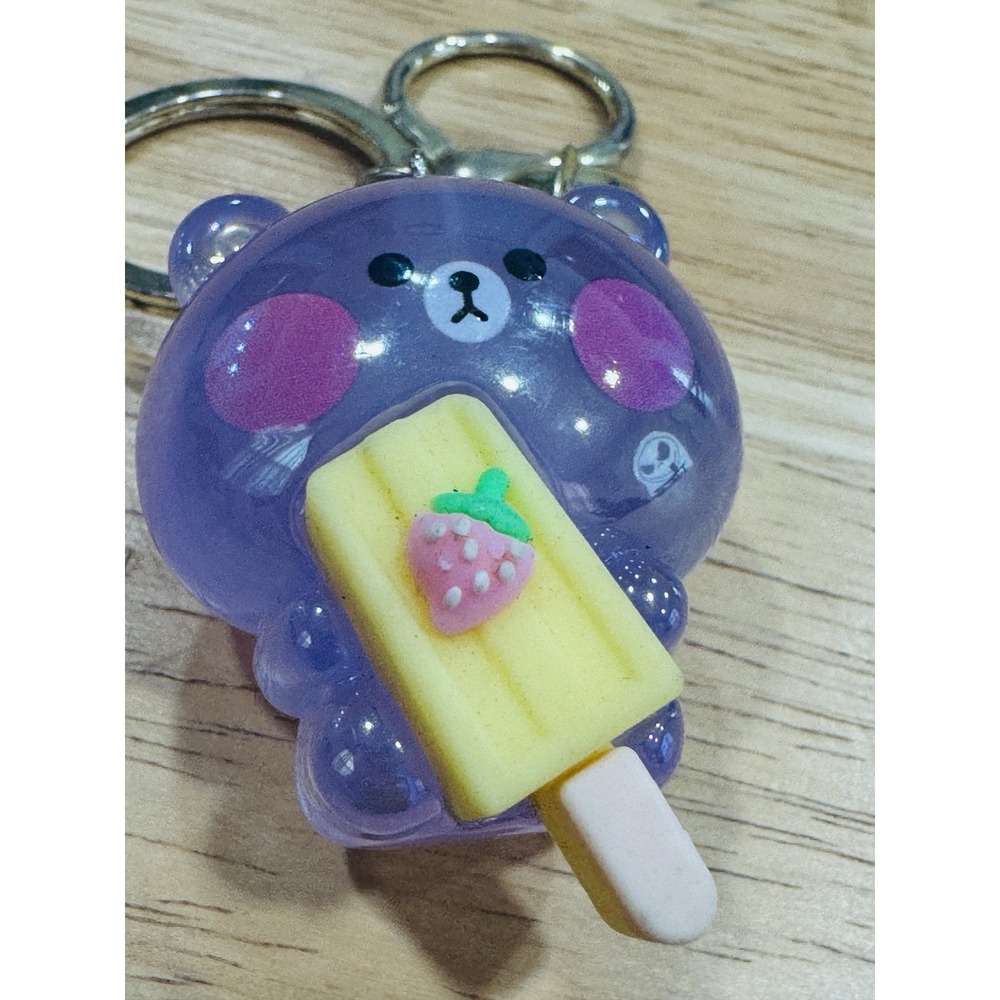 Kawaii Purple Bear Popsicle Keychain Cute Bag Charm Clip Pendant